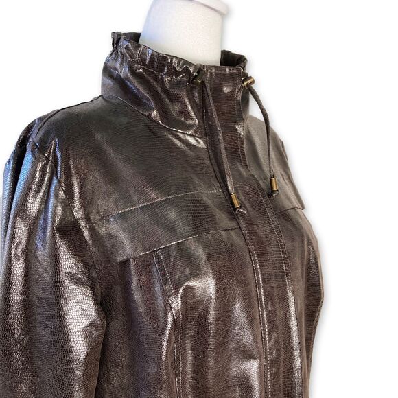 ZENERGY CHICO'S | Dark Brown Mock Neck Zip Up Snakeskin Pattern Jacket Size 1 - Picture 3 of 7